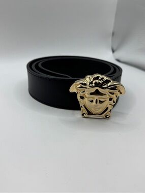 Versace Medusa Gold-Tone Buckle Black Belt – Size 110/44